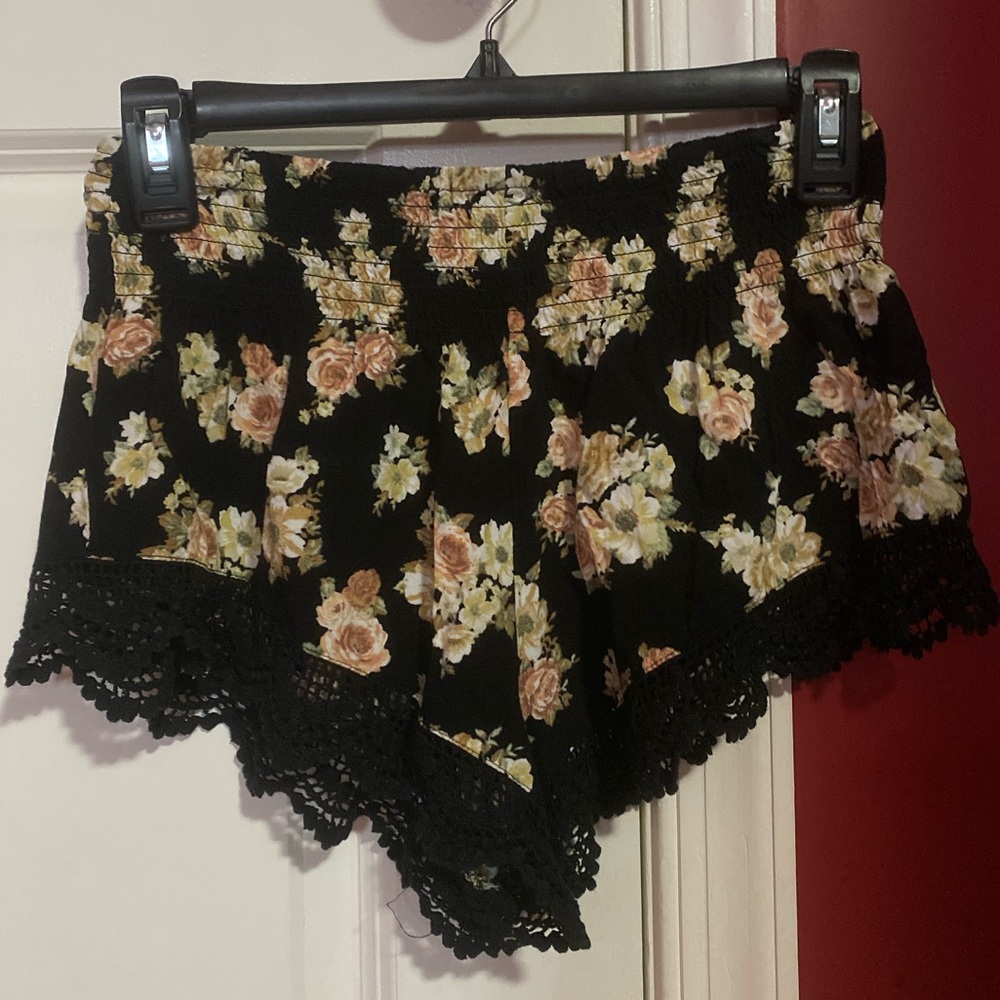 Floral, Black Dressy Shorts